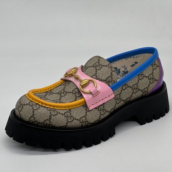 Gucci Harald GG Logo Canvas Horsebit Color-block Loafers Flat Shoes - Picture 1 of 15